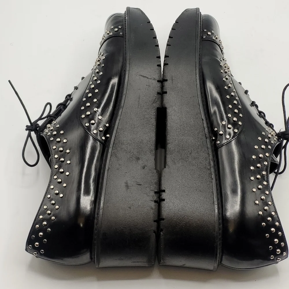 Stuart‎ Weitzman Zealous Studded Platform Loafer Jet Mirror Black. Size 9.5 M